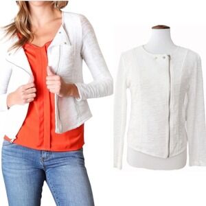 Kut From the Koth Moto Jacket White Zip Collarless Knit Lightweight Small NEW